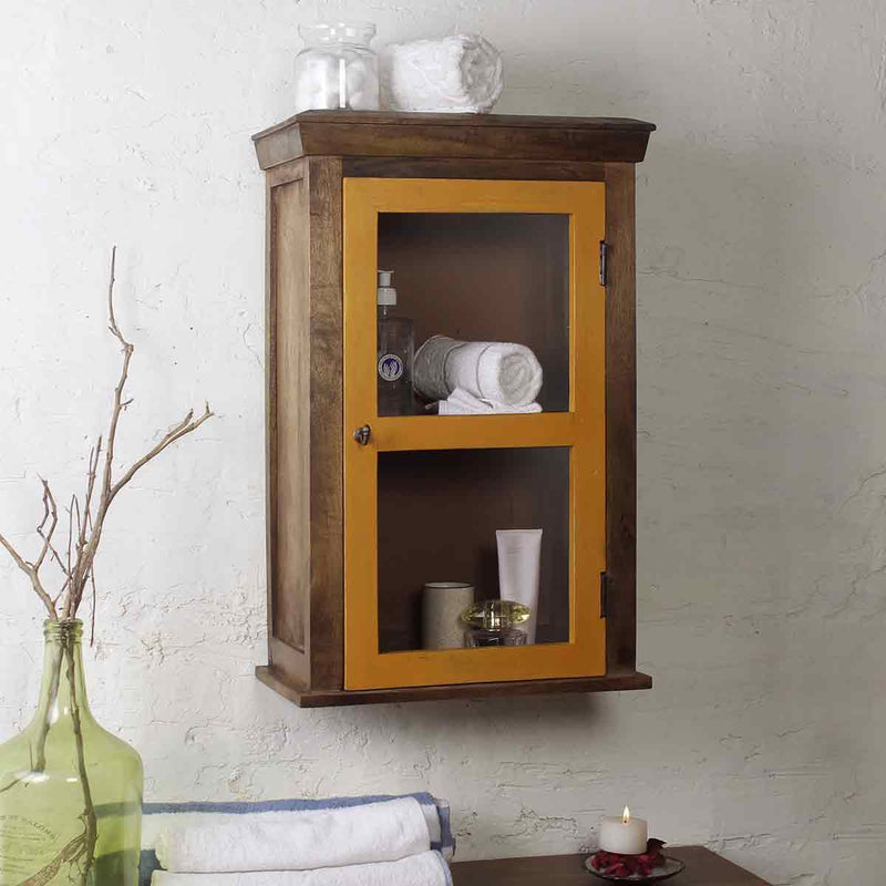 Solid Wood Vintage Yellow Bathroom Cabinet 1