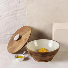 Ivory Wooden Serving Bowl