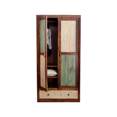 Noric Handcarved 2 Door Wardrobe with Wheel Castor - Fabuliv