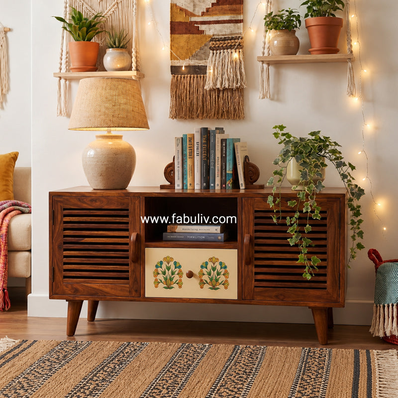 Cynthia Hand Painted TV Unit in Sheesham Wood