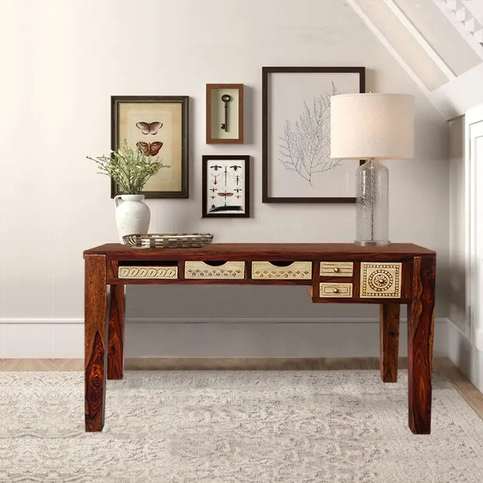Dravidian Hand Carved Study Table - Fabuliv