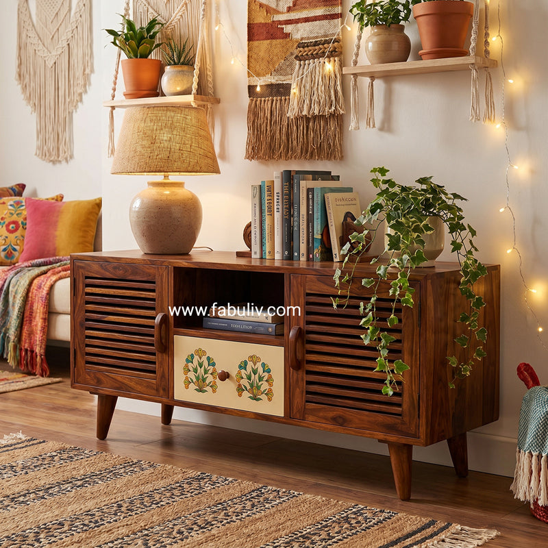 Cynthia Hand Painted TV Unit in Sheesham Wood
