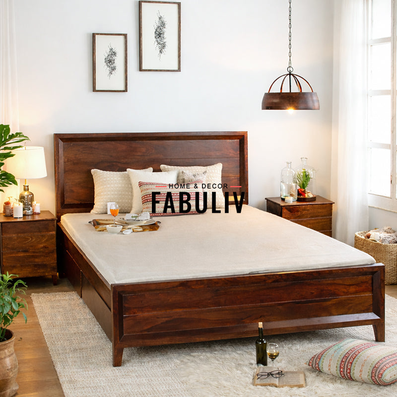 Gaubert Solid Sheesham Wood Bed in Walnut finish
