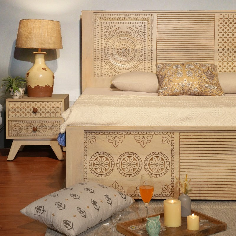 Dravidian Hand Carved Solid Wood Bed