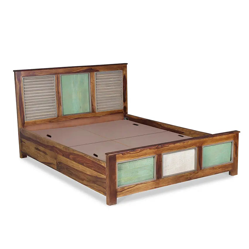 Horace Solid Wood Bed in vintage Finish with Storage