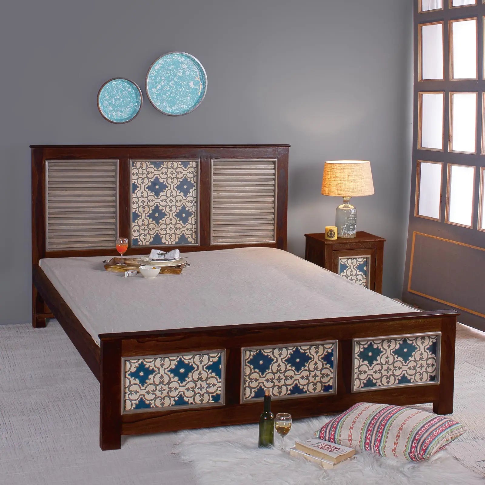 Kolam Hand Painted Solid Wood Bed