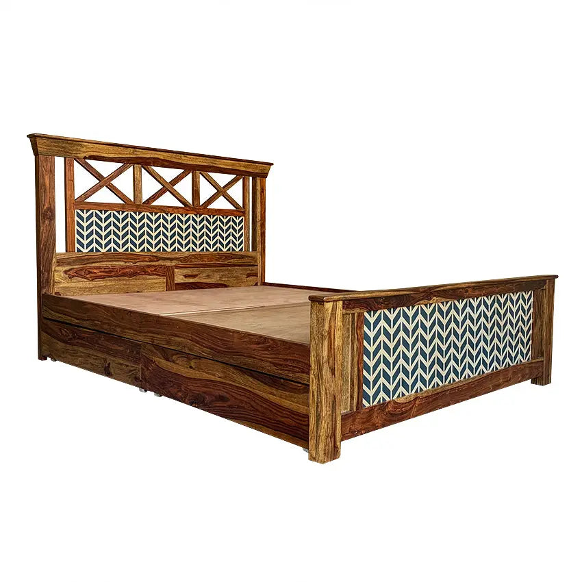 Margot Hand Painted Solid Wood Bed with Storage