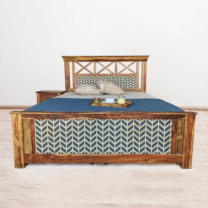Margot Hand Painted Solid Wood Bed with Storage