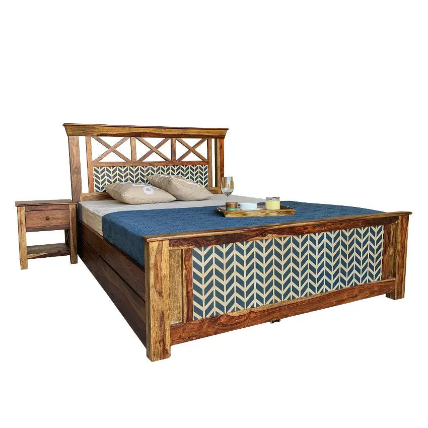 Margot Hand Painted Solid Wood Bed with Storage