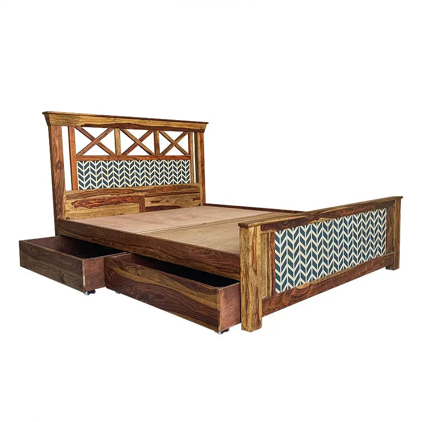 Margot Hand Painted Solid Wood Bed with Storage
