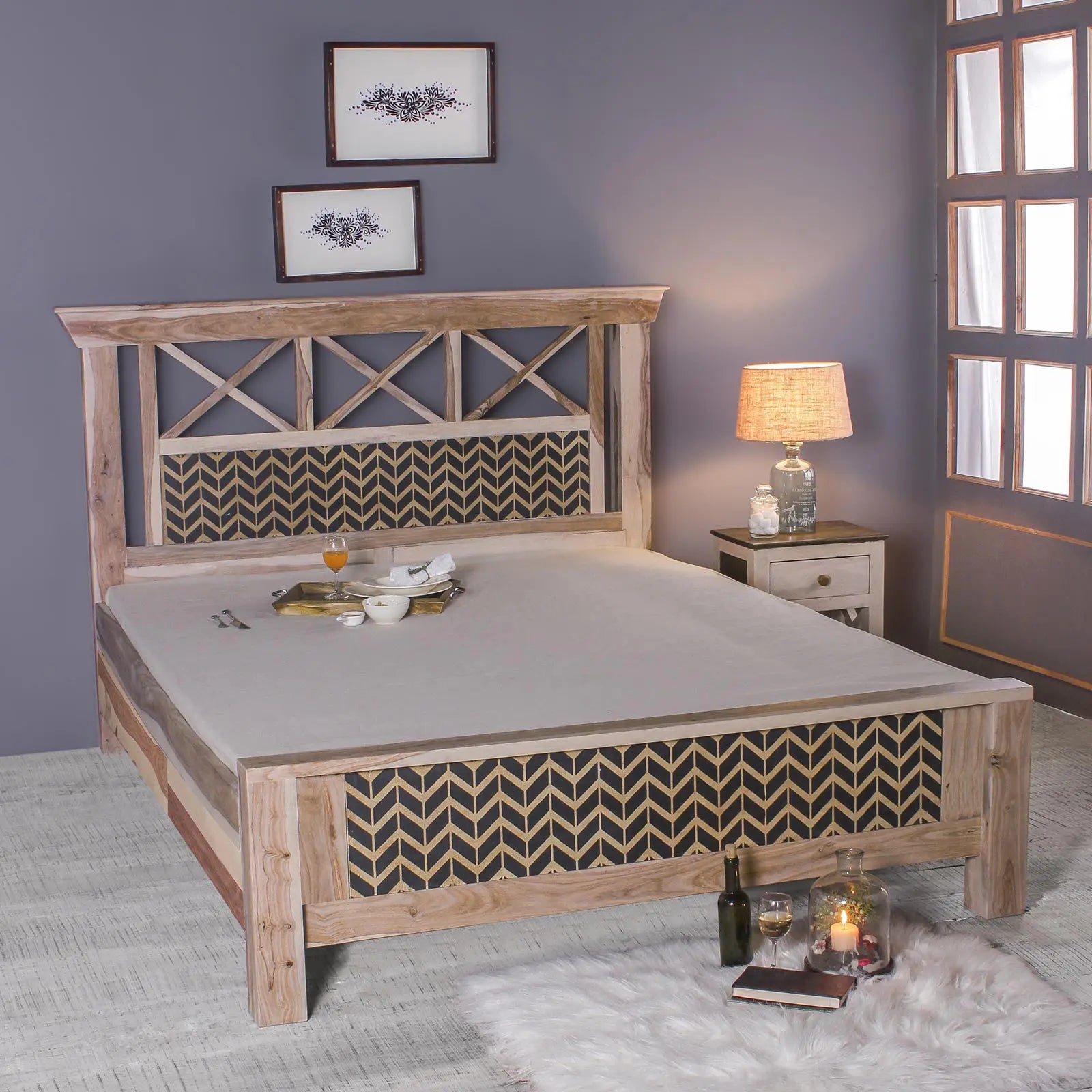Margot Hand Painted Solid Wood Bed with Storage