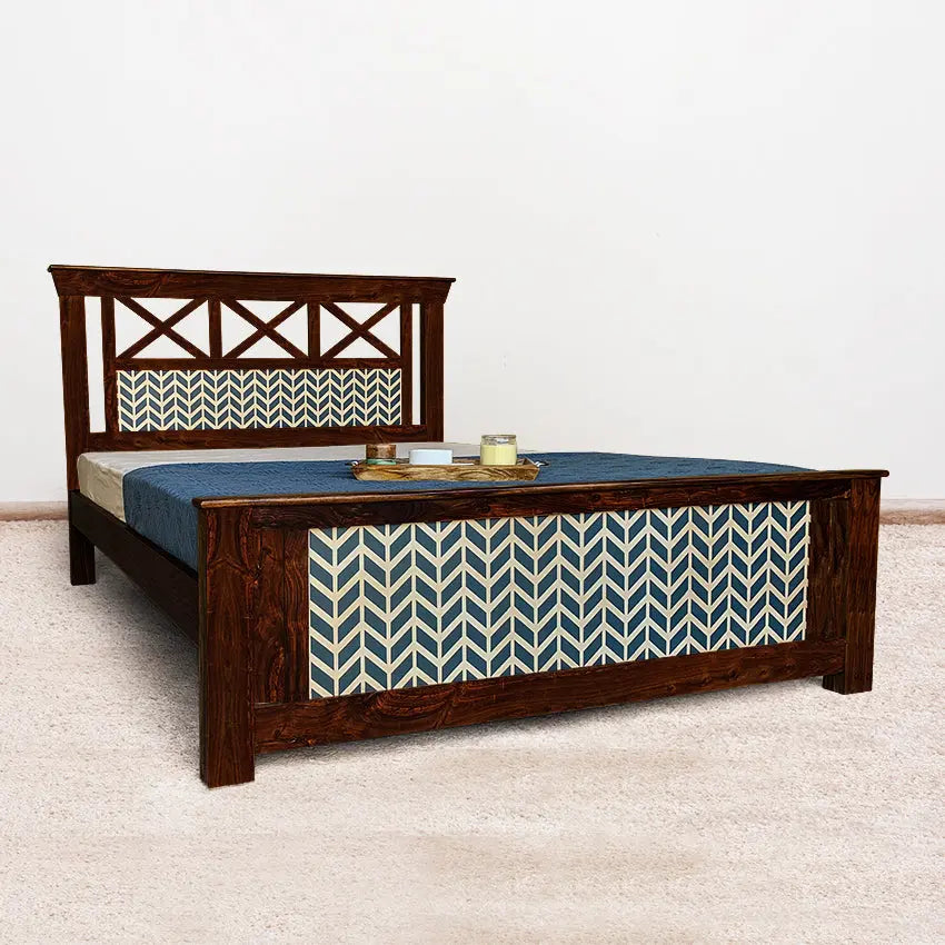 Margot Hand Painted Solid Wood Bed with Storage