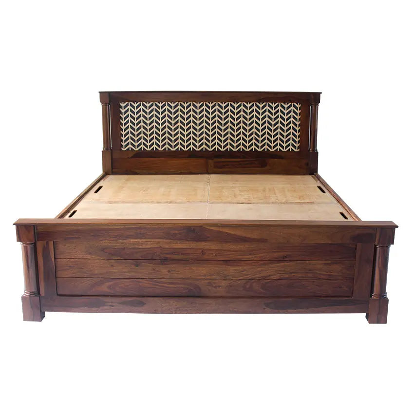 Raison Hand Painted Solid Wood Bed with Storage