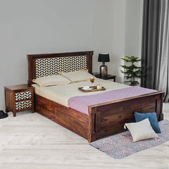Raison Hand Painted Solid Wood Bed with Storage