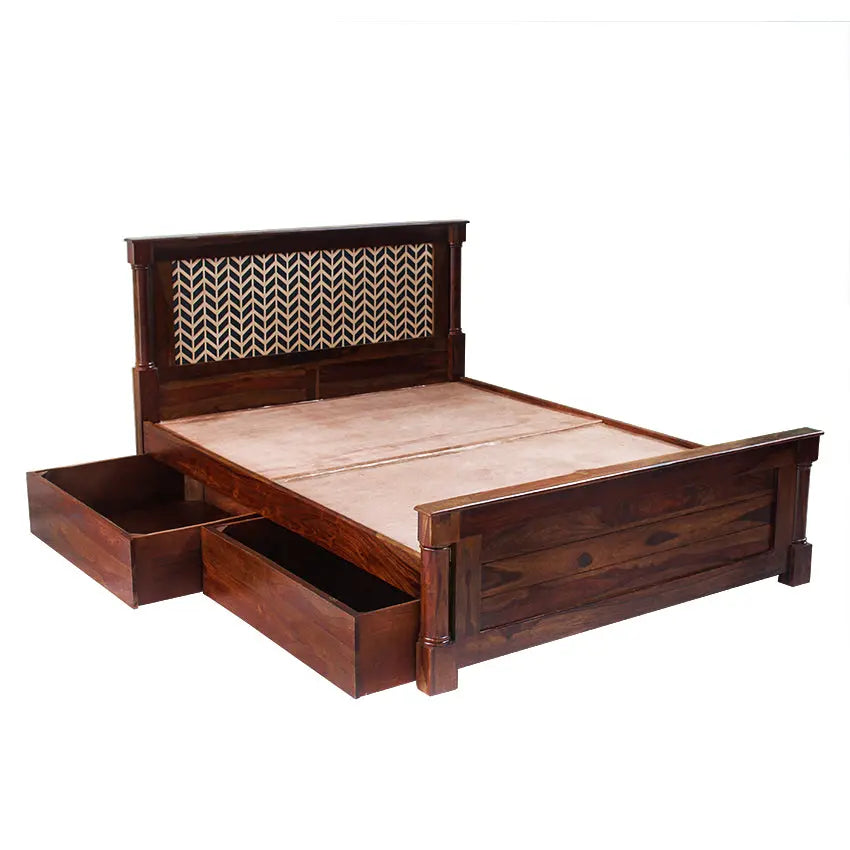 Raison Hand Painted Solid Wood Bed with Storage