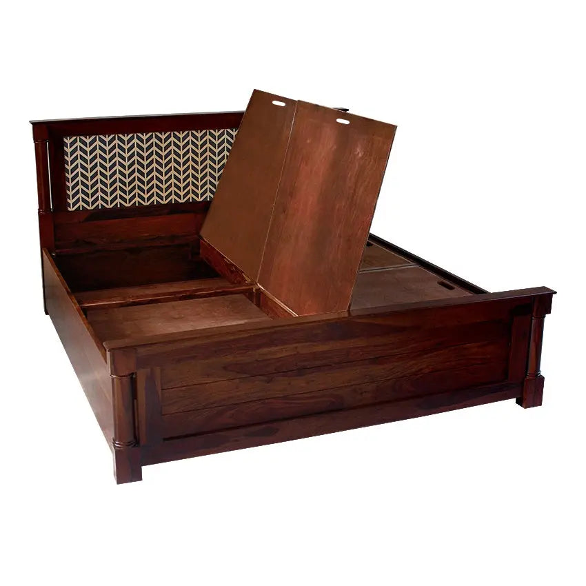 Raison Hand Painted Solid Wood Bed with Storage