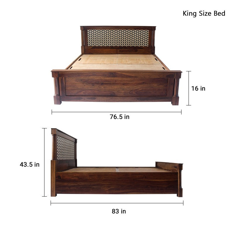 Raison Hand Painted Solid Wood Bed with Storage