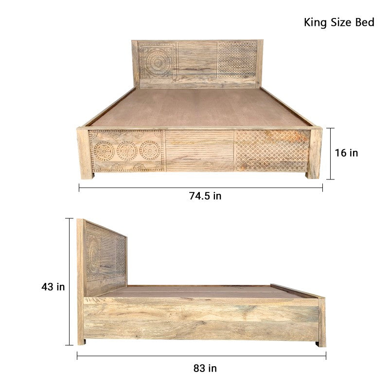 Dravidian Hand Carved Solid Wood Bed