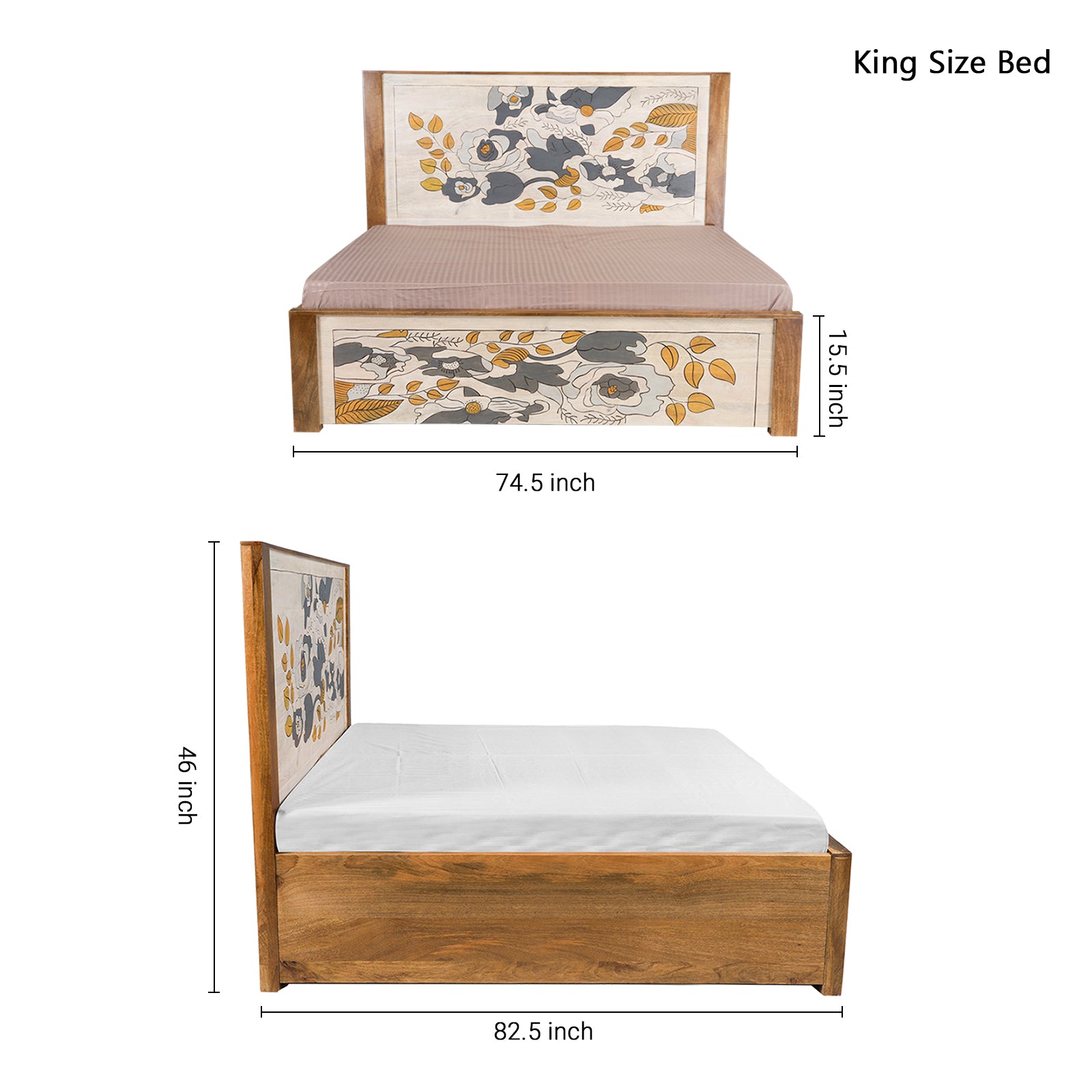 Winifred Solid Wood Bed with Hand Carving