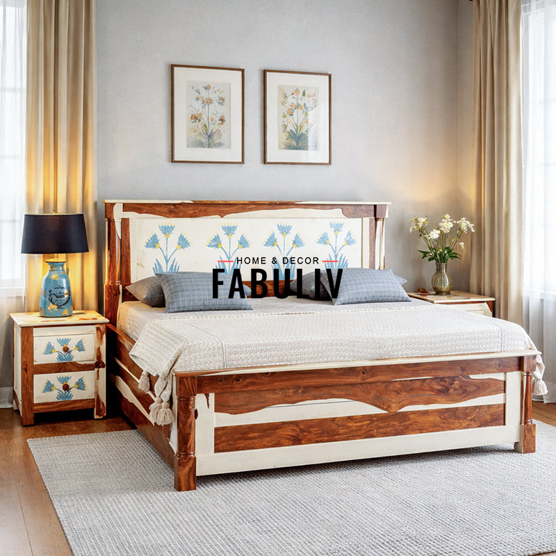 Orion Solid Sheesham Wood Bed with Hand Painting