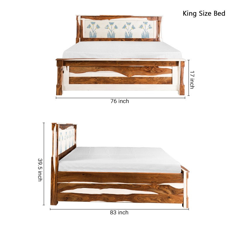 Orion Solid Sheesham Wood Bed with Hand Painting