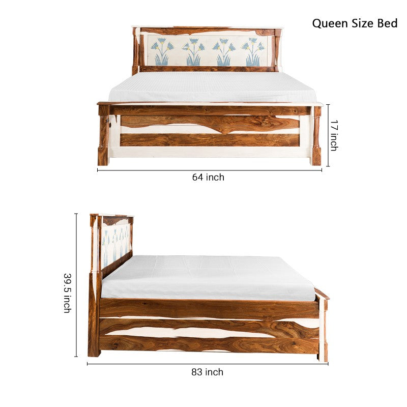 Orion Solid Sheesham Wood Bed with Hand Painting