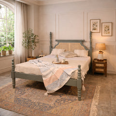 Aviora Solid Wood Bed with Rattan