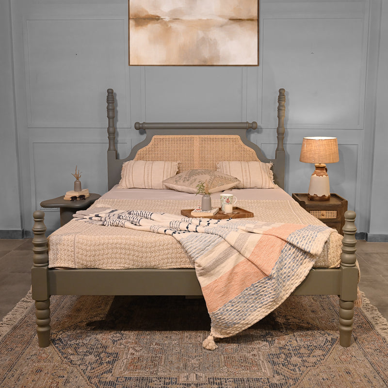 Aviora Solid Wood Bed with Rattan