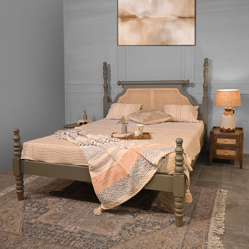 Aviora Solid Wood Bed with Rattan