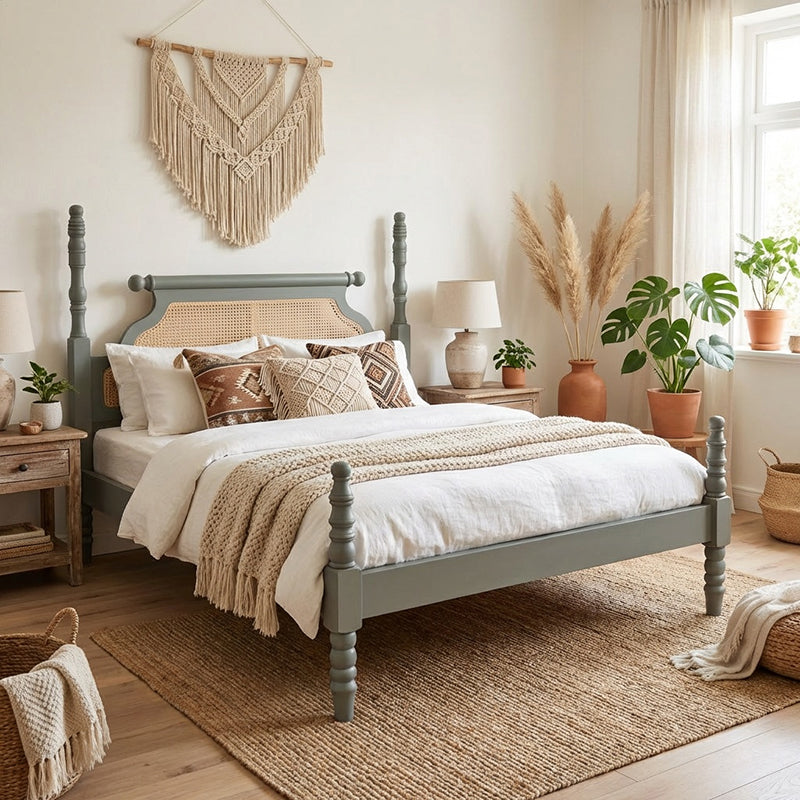 Aviora Solid Wood Bed with Rattan