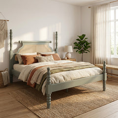 Aviora Solid Wood Bed with Rattan