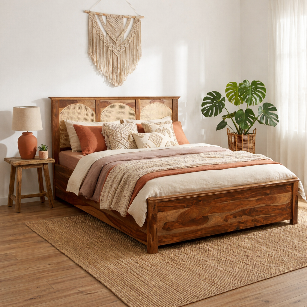 Velario Solid Sheesham Wood Bed with Storage