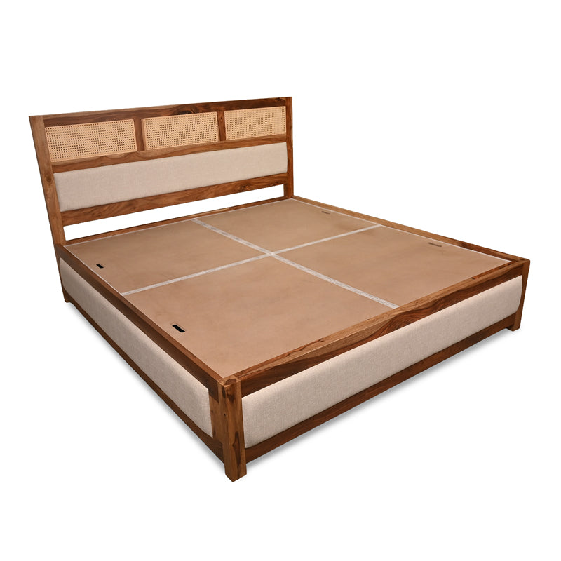 Cavaro Solid Sheesham Wood Bed with Upholstery
