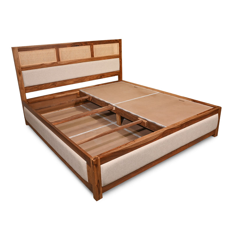 Cavaro Solid Sheesham Wood Bed with Upholstery