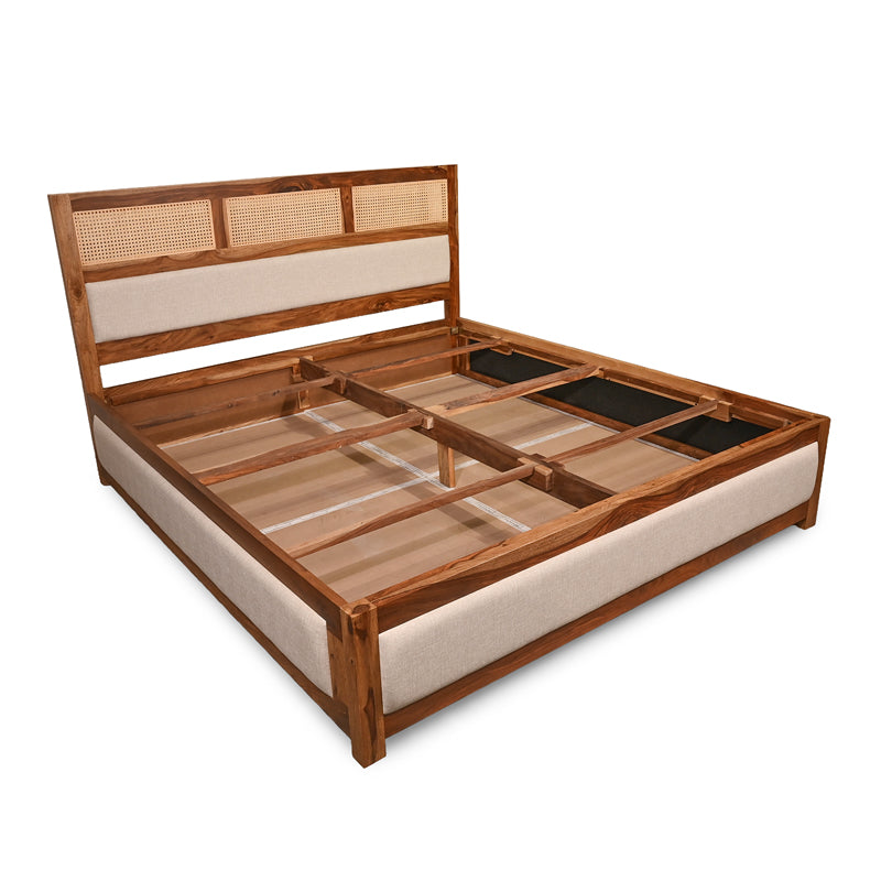 Cavaro Solid Sheesham Wood Bed with Upholstery