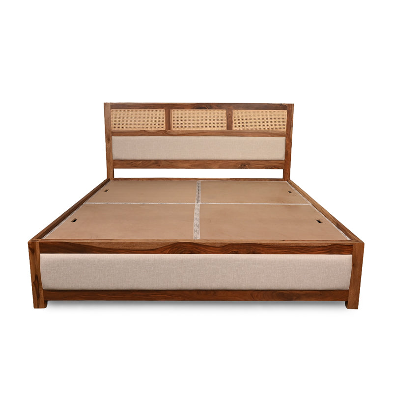 Cavaro Solid Sheesham Wood Bed with Upholstery