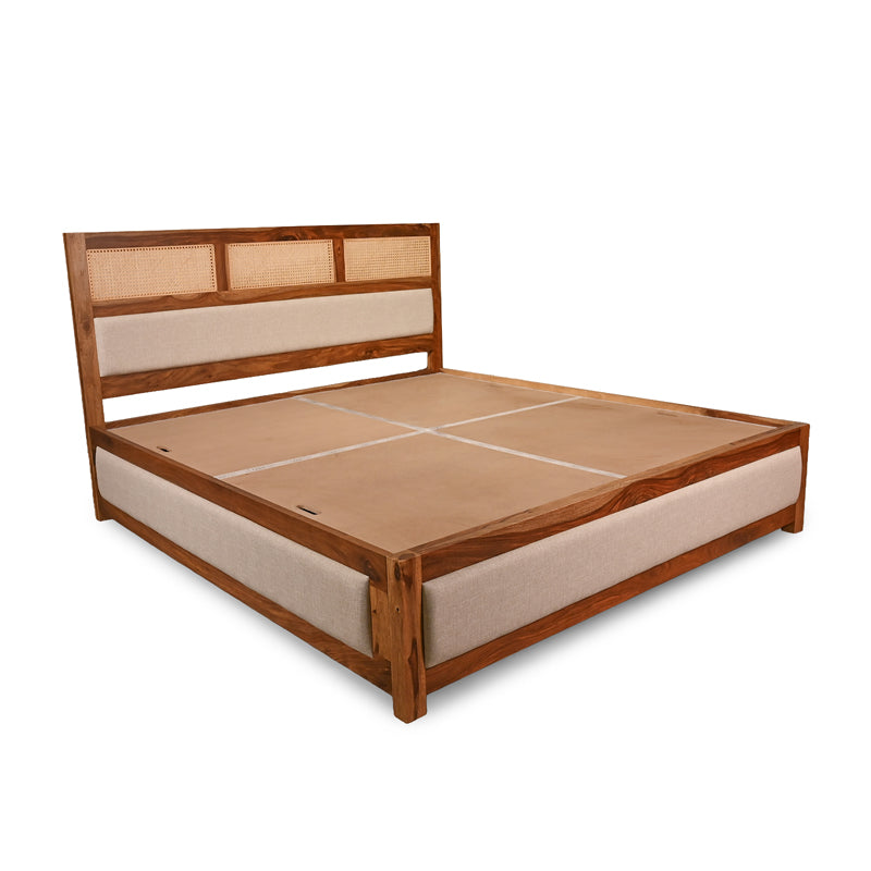 Cavaro Solid Sheesham Wood Bed with Upholstery