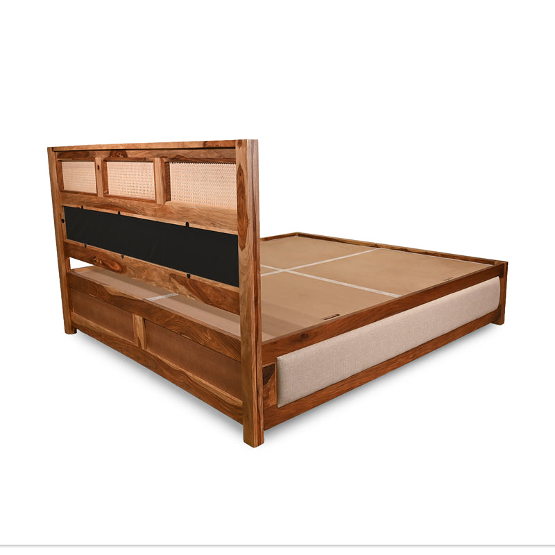 Cavaro Solid Sheesham Wood Bed with Upholstery