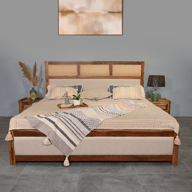 Cavaro Solid Sheesham Wood Bed with Upholstery