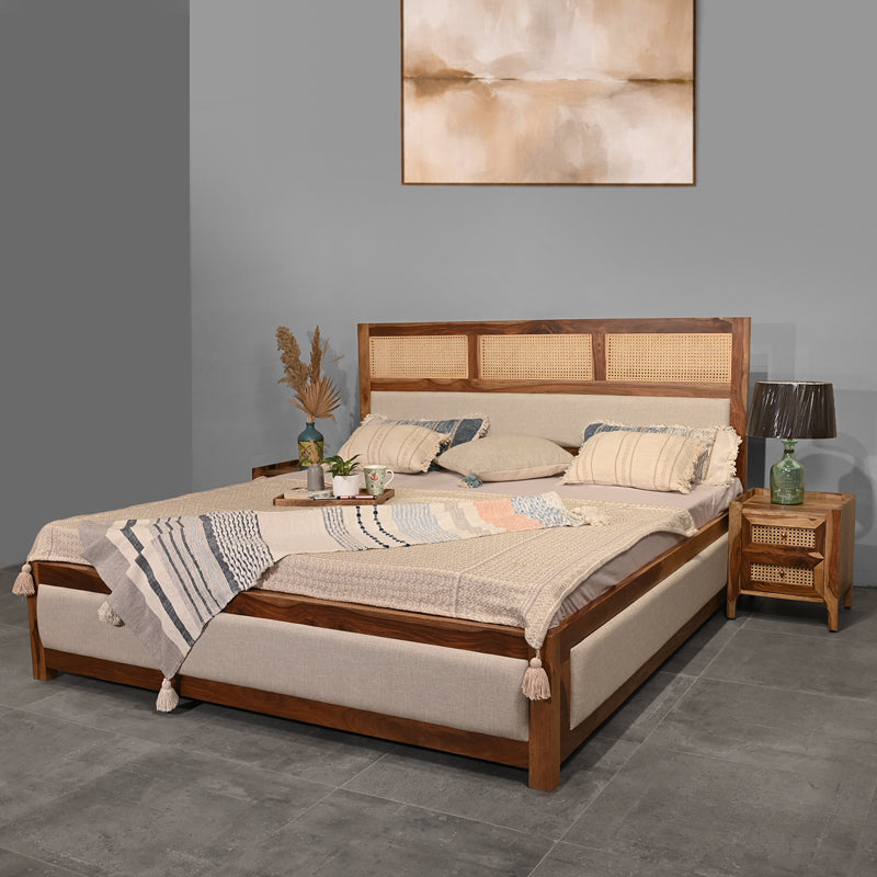 Cavaro Solid Sheesham Wood Bed with Upholstery