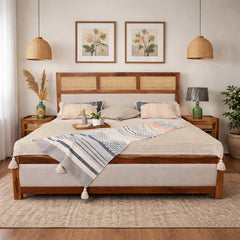Cavaro Solid Sheesham Wood Bed with Upholstery