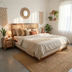 Cavaro Solid Sheesham Wood Bed with Upholstery