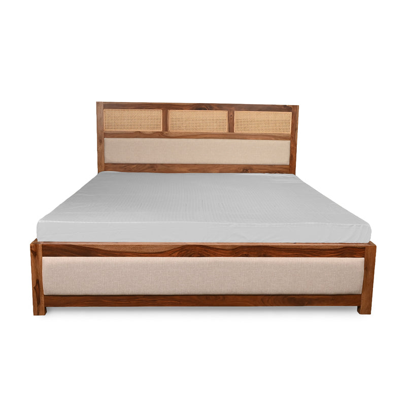 Cavaro Solid Sheesham Wood Bed with Upholstery