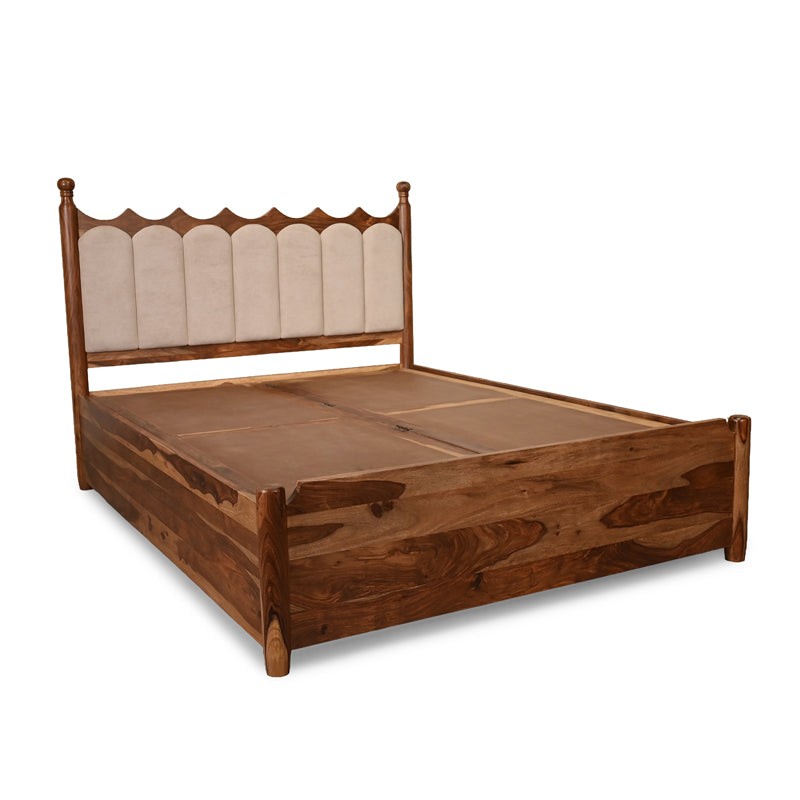 Valora Solid Sheesham Wood Bed with Upholstry