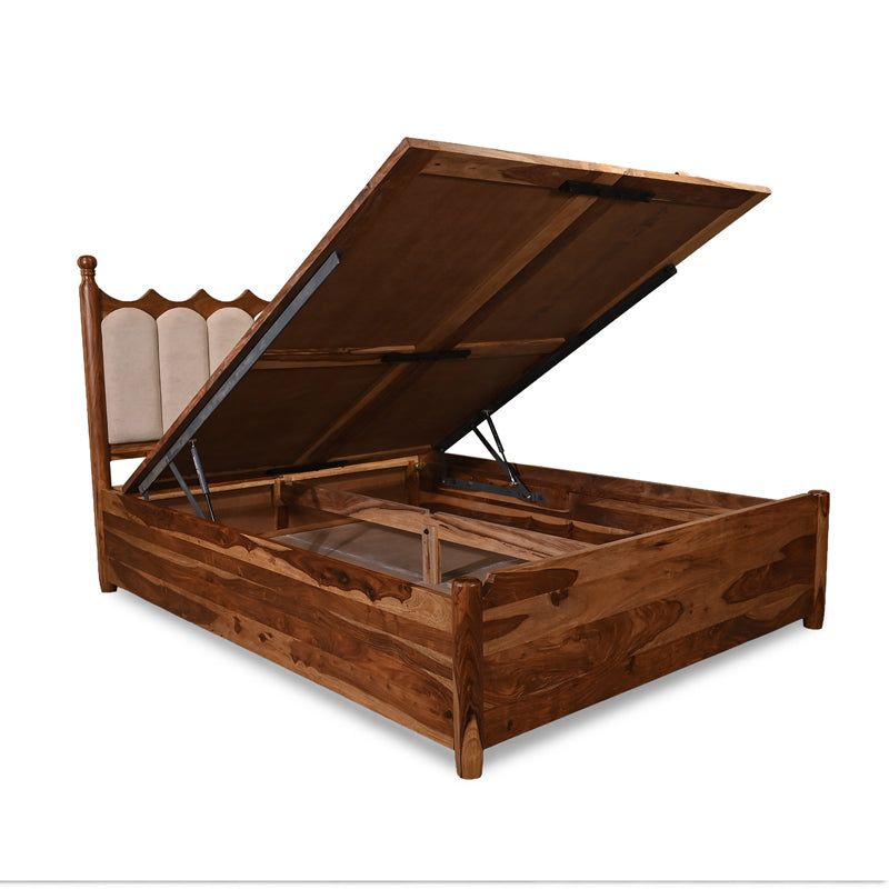 Valora Solid Sheesham Wood Bed with Upholstry