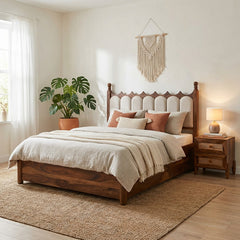Valora Solid Sheesham Wood Bed with Upholstry