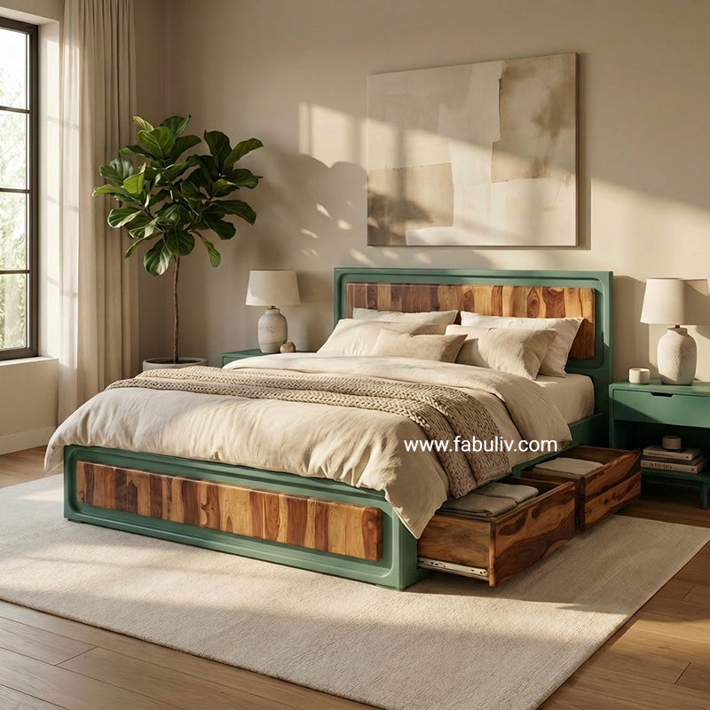 Advaya Solid Mango Wood Bed with Drawer Storage