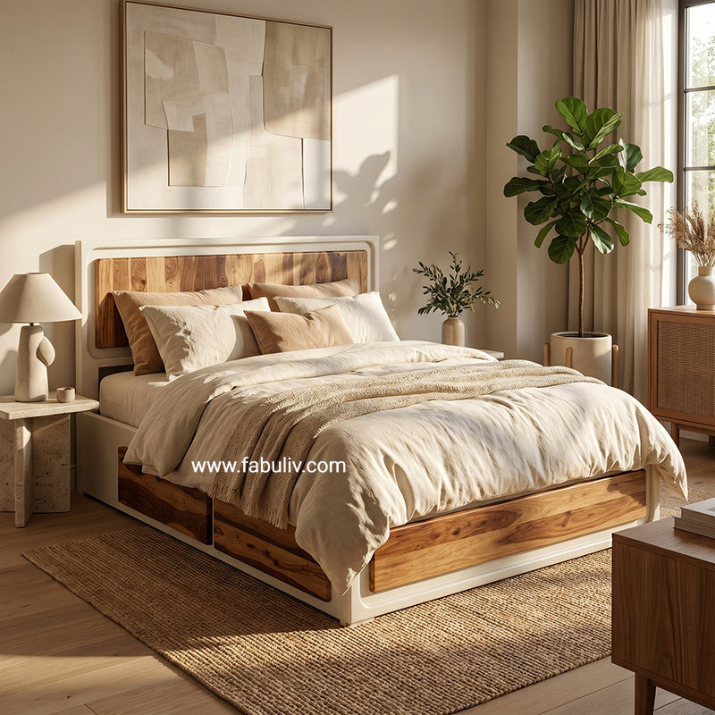 Advaya Solid Mango Wood Bed with Drawer Storage