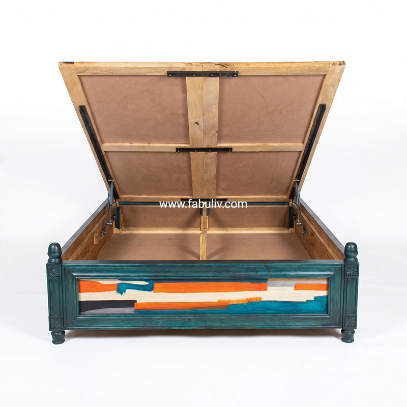 Serene Solid Wood Bed in Antique Blue