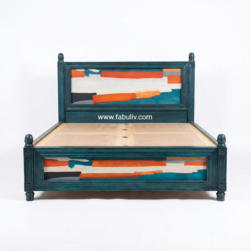 Serene Solid Wood Bed in Antique Blue